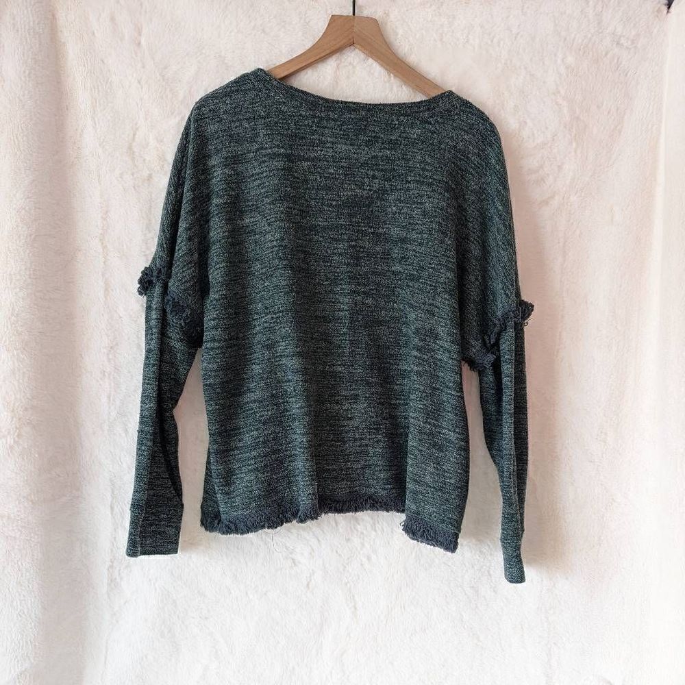 Knox Rose Sweater Green Marled Knit Long Sleeve Fringe Size XXL - Picture 6 of 11